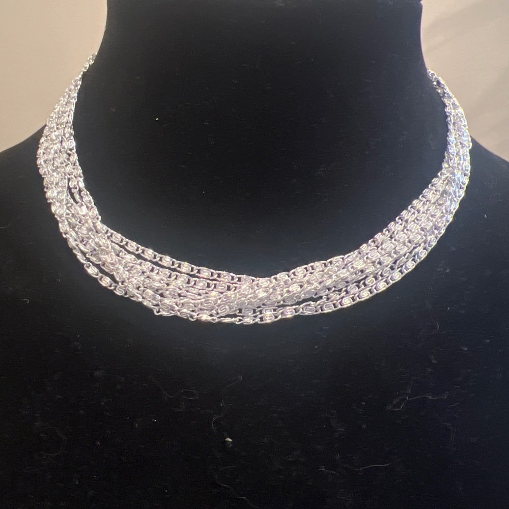 Vtg Sarah Coventry 8 Strand Silver Tone Multi Chain Choker Necklace Mid Century